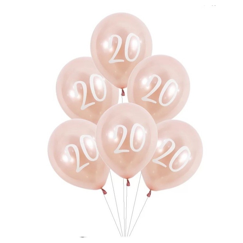 Ballons Rose nacré latex 11" 20ans paquet de 6