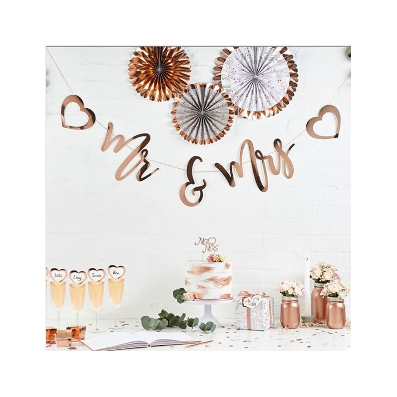 Bannière Mr & Mrs  rose-or 2m