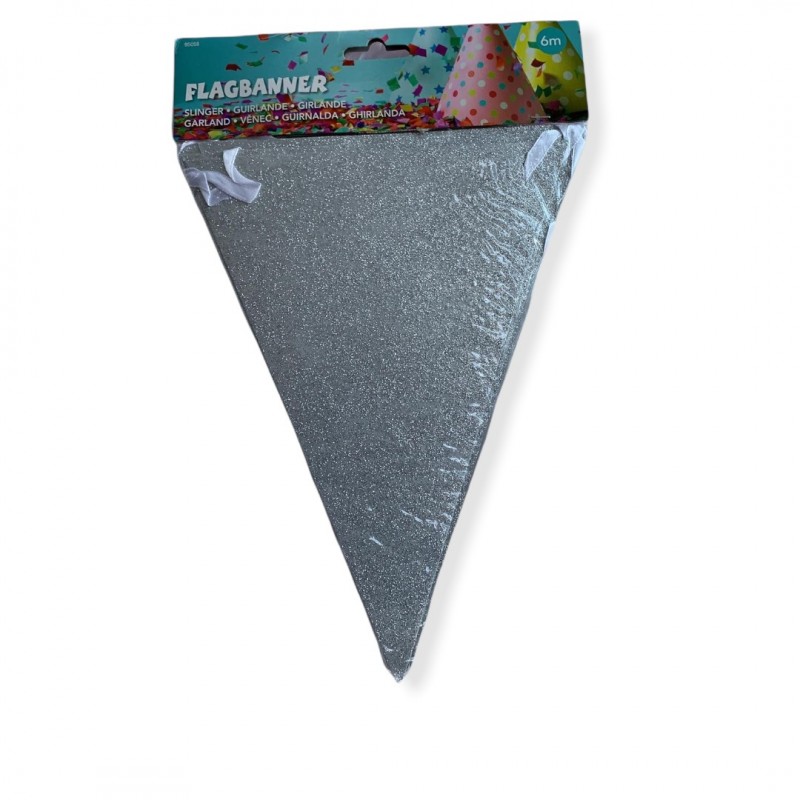 Guirlande fanion pailletée Grise 6M