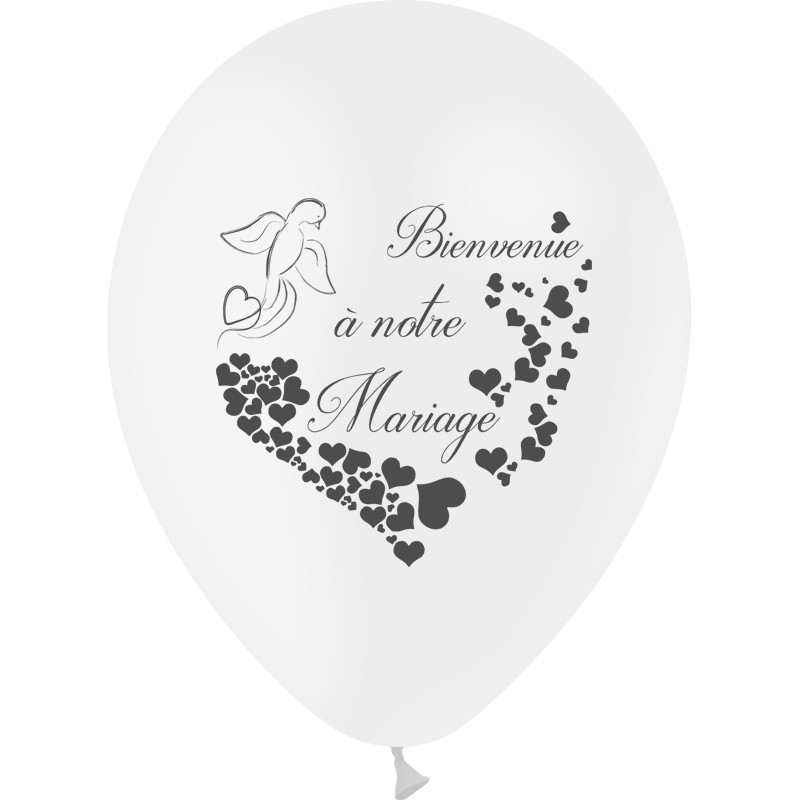 10 Ballons  Bienvenue à Notre Mariage Blanc  30cm - PMS