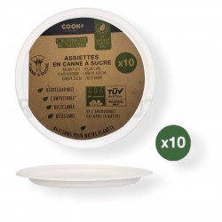 10 ASSIETTES RONDES EN CANNE À SUCRE - 23cm