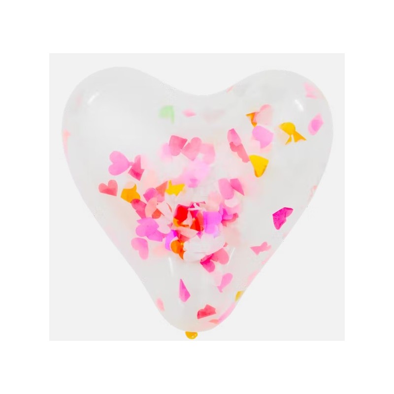 6 ballons confettis en coeur 30 cm