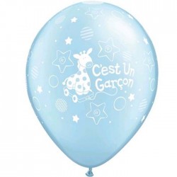 5 Ballons 11″ C’est Un Garçon Girafe Pearl Light Blue