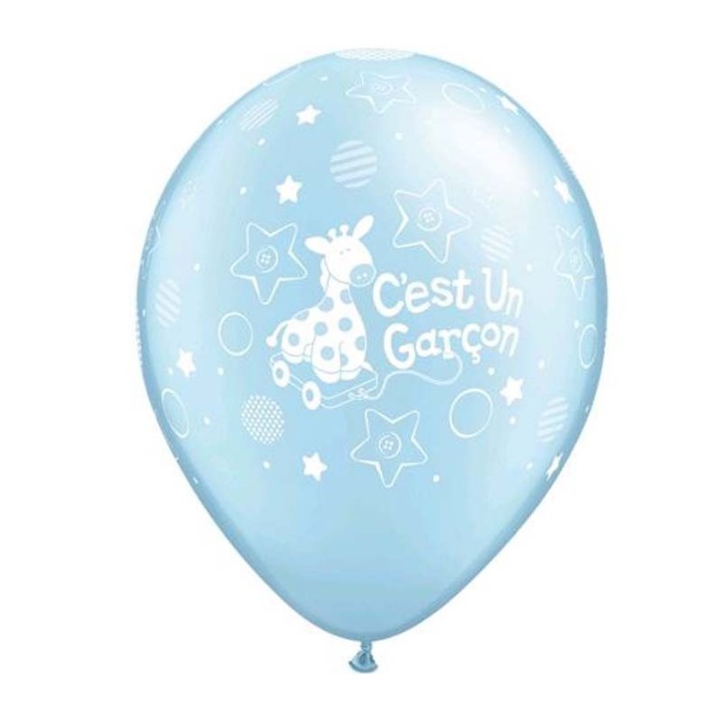 5 Ballons 11″ C’est Un Garçon Girafe Pearl Light Blue
