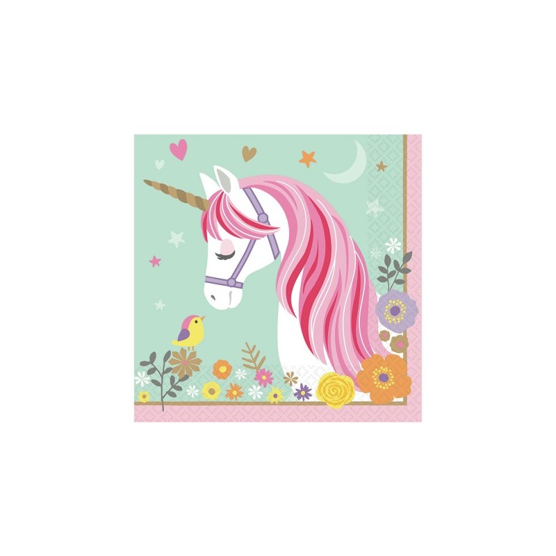 16 Serviettes Licorn Magique 33 x 33 cm