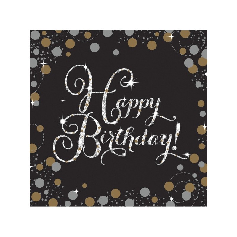16 serviettes Sparkling Celebration Happy Birthday 33 x 33 cm