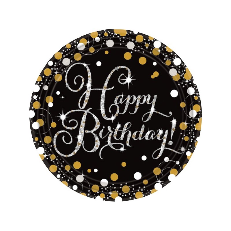 8 Assiettes rondes papier Sparkling Celebrations Happy Birthday 23 cm