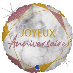 Ballon Alu 18″ Joyeux Anniversaire Marble Matte Rose Gold