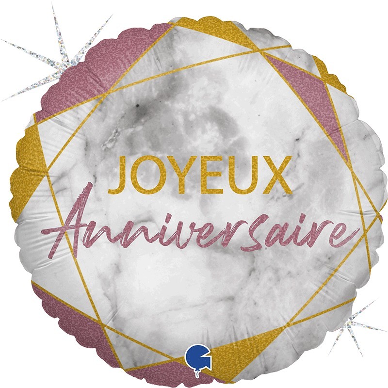 Ballon Alu 18″ Joyeux Anniversaire Marble Matte Rose Gold