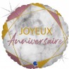Ballon Alu 18″ Joyeux Anniversaire Marble Matte Rose Gold