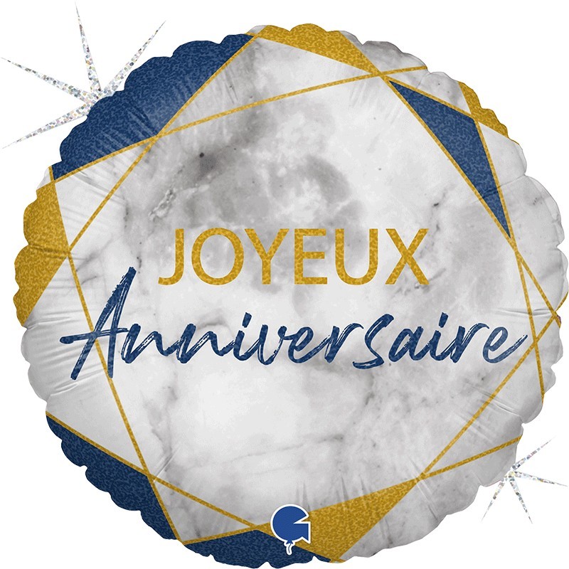 Ballon Alu 18″ Joyeux Anniversaire Marble Matte Rose Gold