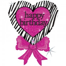 Ballon Alu 30″ (76cm) Birthday Zebra Heart Bow