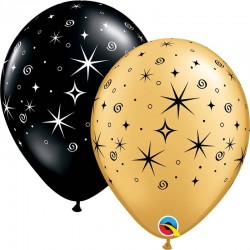 Ballons latex 11″ Sparkle & Swirls Onyx & Gold