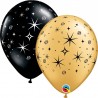 Ballons latex 11″ Sparkle & Swirls Onyx & Gold