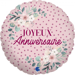 Ballon Alu 18″ Joyeux Anniversaire Fleur