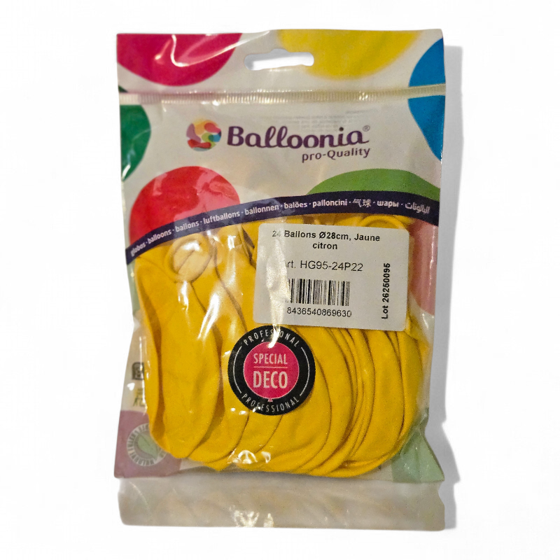 24 ballons latex 11" (28cm) standard jaune citron 🍋