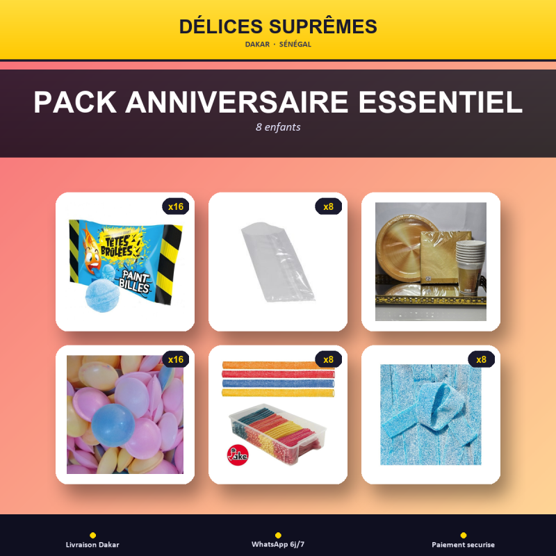 Pack Anniversaire Essentiel · 8 enfants