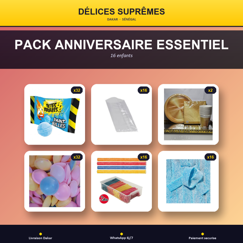 Pack Anniversaire Essentiel · 16 enfants