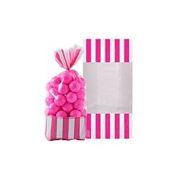 10 sachets rayés Rose vif 27 cm